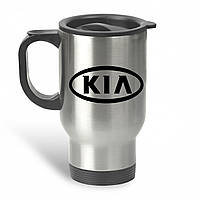 Автомобильная термокружка с маркой авто КІА / КИА, металлическая 450 мл, серебрянная