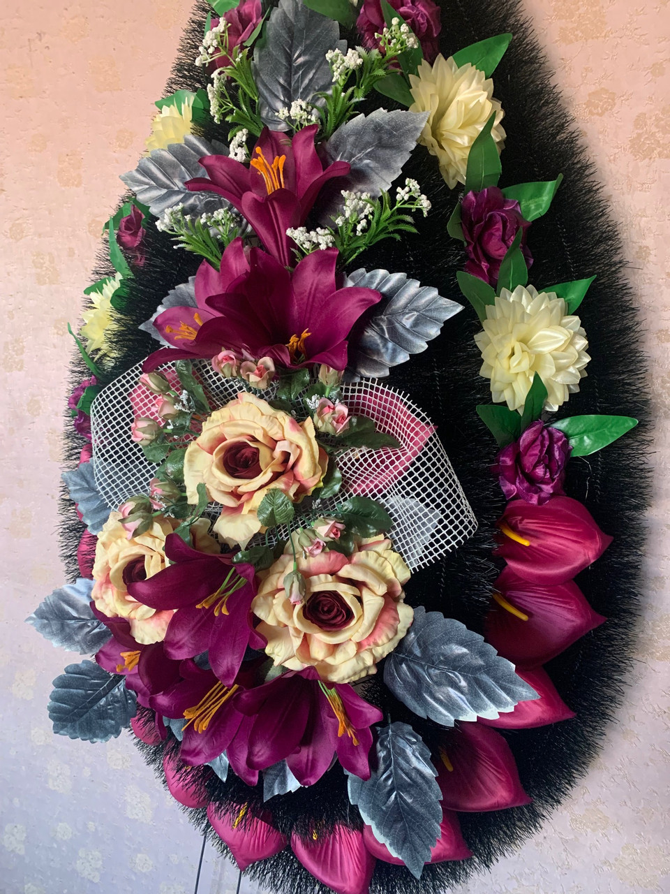 Вінок похоронний зі штучних квітів, 5 шт. Вінок похоронний Вінок похоронний 165*75 см, Похоронний вінок, фото 1