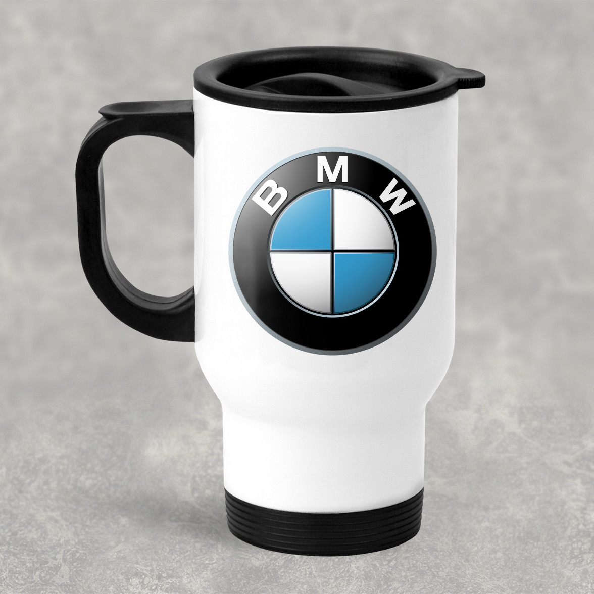 Автомобільна термокружка с маркой авто BMW / БМВ, металева 450 мл, біла