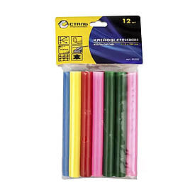 Клейові стрижні — 11,2 х 100 мм кольорові 12 шт. СТАЛЬ 80250