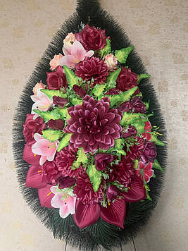 Вінок траурний із преміум квітів ( Класичний середній №2), розмір 145*60 см, доставка по Україні