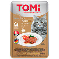 TOMi Poultry In Tomato Jelly ТОМИ ПТИЦА В ТОМАТНОМ ЖЕЛЕ консервы для котов, влажный корм, пауч 100г