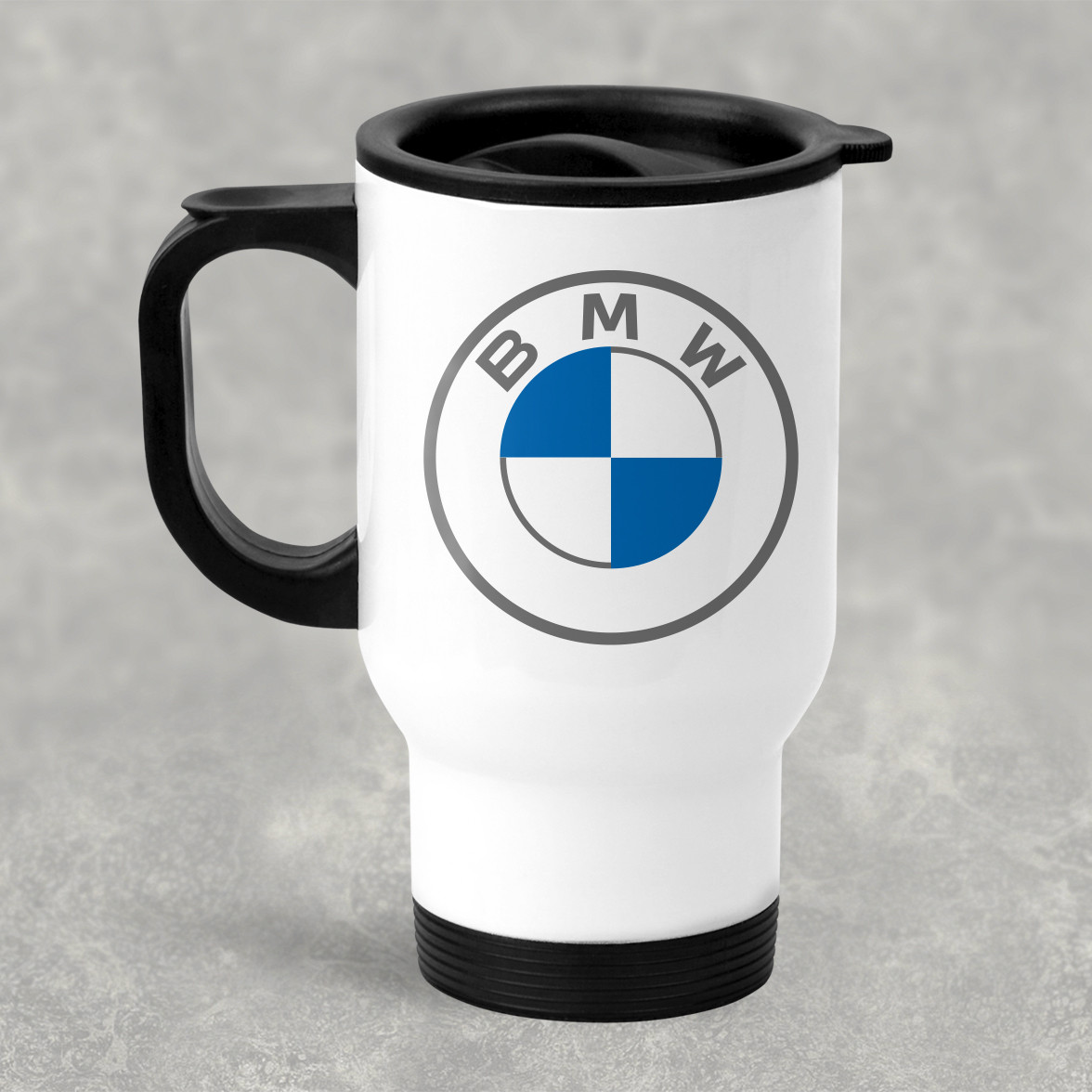 Автомобільна термокружка с маркой авто NEW BMW / БМВ, металева 450 мл, біла
