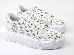 Літні кросівки кеди шкіряні c перфорацією жіноче взуття на платформі Rosso Avangard Pura White Perf