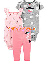 Комплект "Фламинго" два боди + штаны Carter's baby 6m, три позиции для девочек