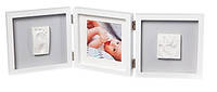 Baby Art Рамочка Тройная квадратная Набор для слепков детской ручки и ножки (бело-серая)