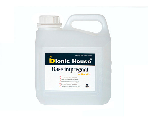 Водний антисептик для дерева BASE IMPREGNAT Bionic-House готовий до застосування 3л Безбарвний