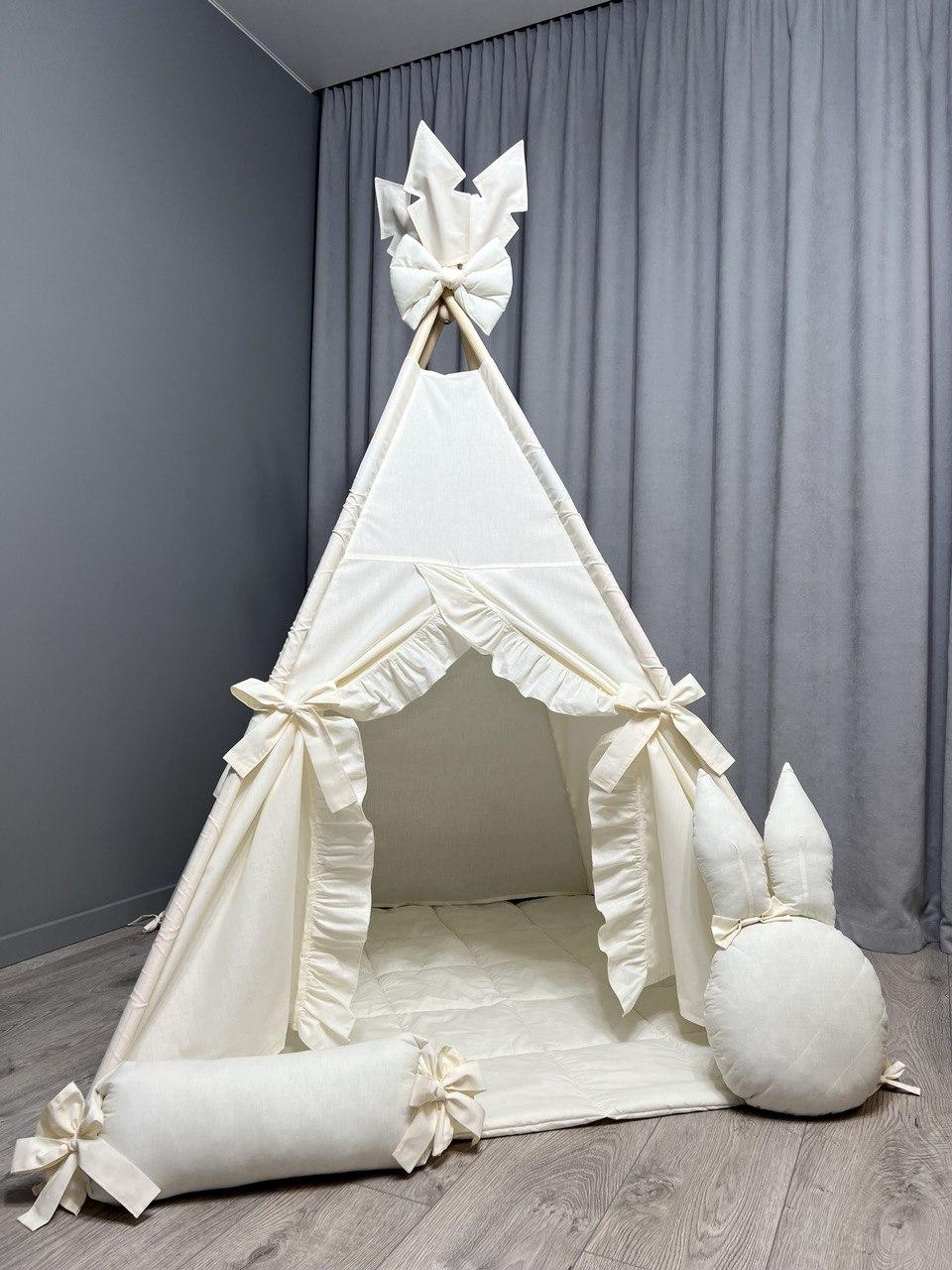 Вігвам Молочний Зайчик Повний комплект, дитячий будиночок, вігвам для дітей, дитячий намет, дитяча палатка, вігвам для дівчинки, фото 1