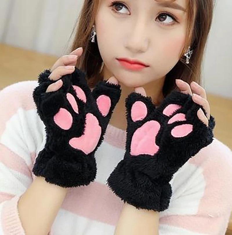 Теплые Лапки-перчатки + Ушки котика, перчатки с открытыми пальцами - фото 2 - id-p1822941599
