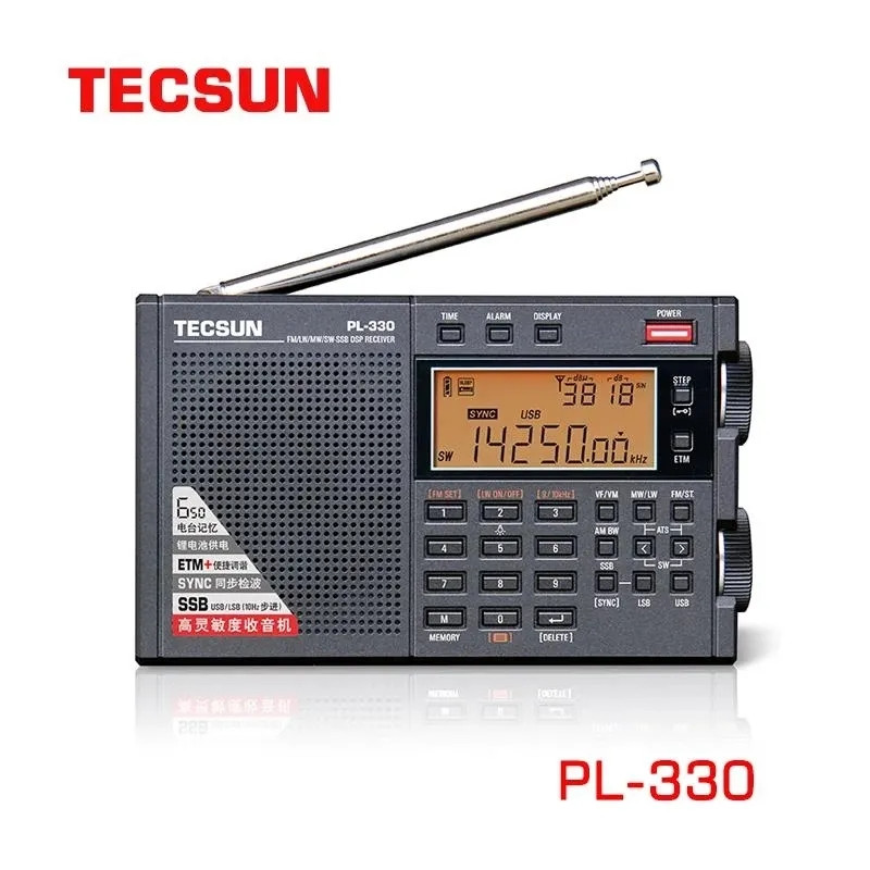 Всехвильовий радіоприймач Tecsun PL-330 LW/MW/SW/УКВ/FM, SSB, LSB, у комплекті навушники, чохол