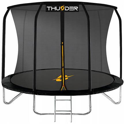 Батут Thunder 252см з внутрішньою сіткою та драбинкою 48 пружин чорний, фото 1