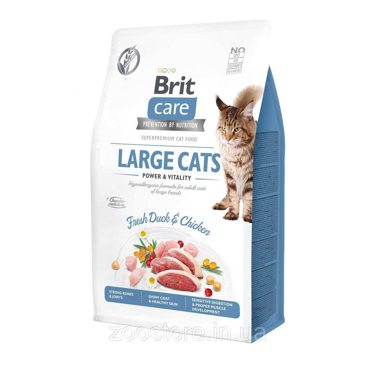 Корм сухий для котів великих порід Brit Care Cat GF Large cats Power & Vitality 400 г (качка та курка)