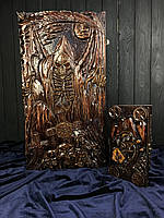 Дерев'яні нарди, оформлені ручним різьбленням, 60*30*8 см, арт.195082