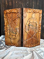 Дерев'яні нарди, оформлені ручним різьбленням, 60*30*8 см, арт.195120