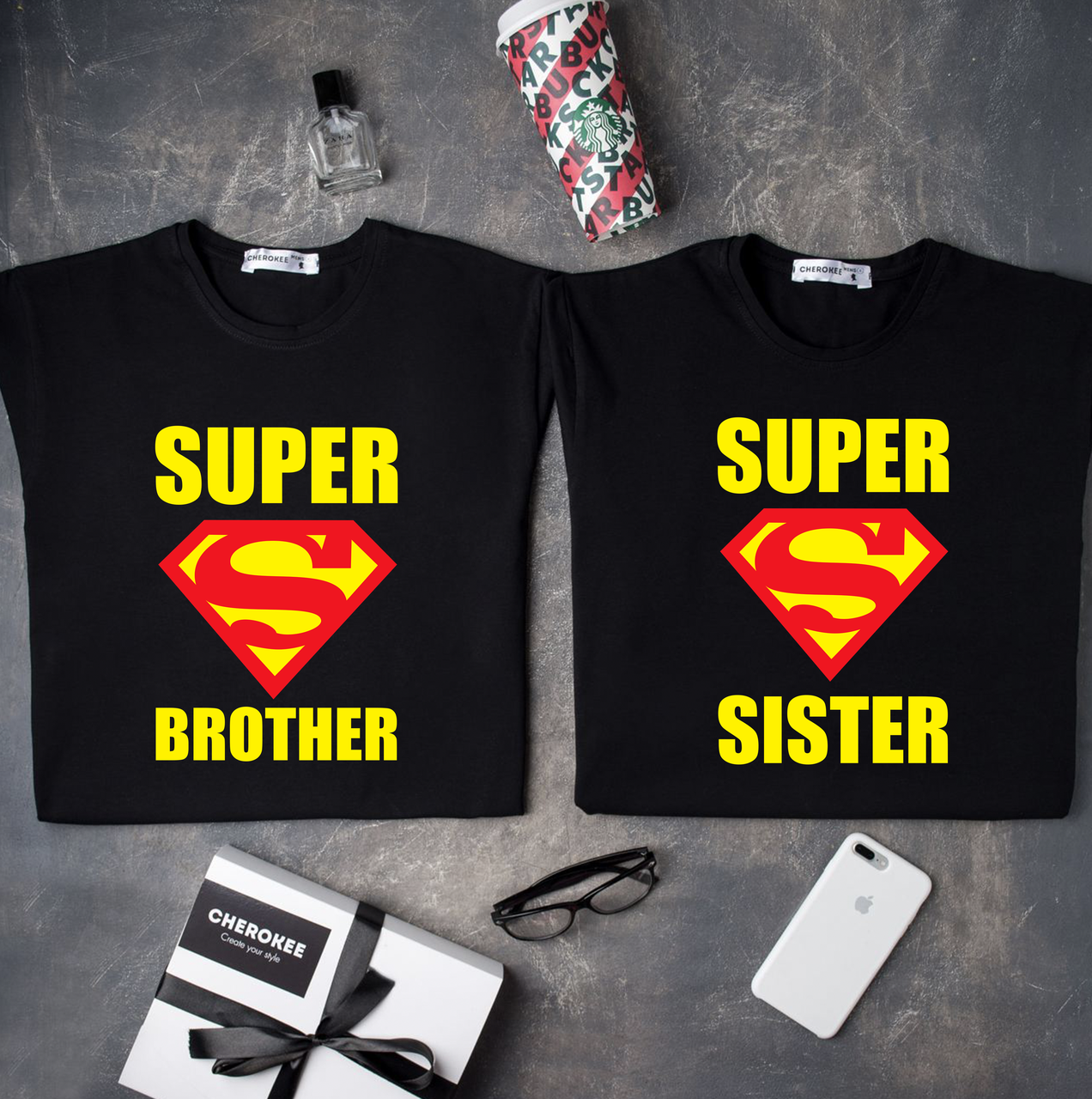 Парні футболки з дизайном на подарунок сестрі-брату "SUPER SISTER\SUPER SISTER"