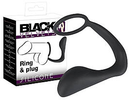 Ерекційне кільце для члена/яєчок з анальною пробкою Black Velvets Ring & Plug