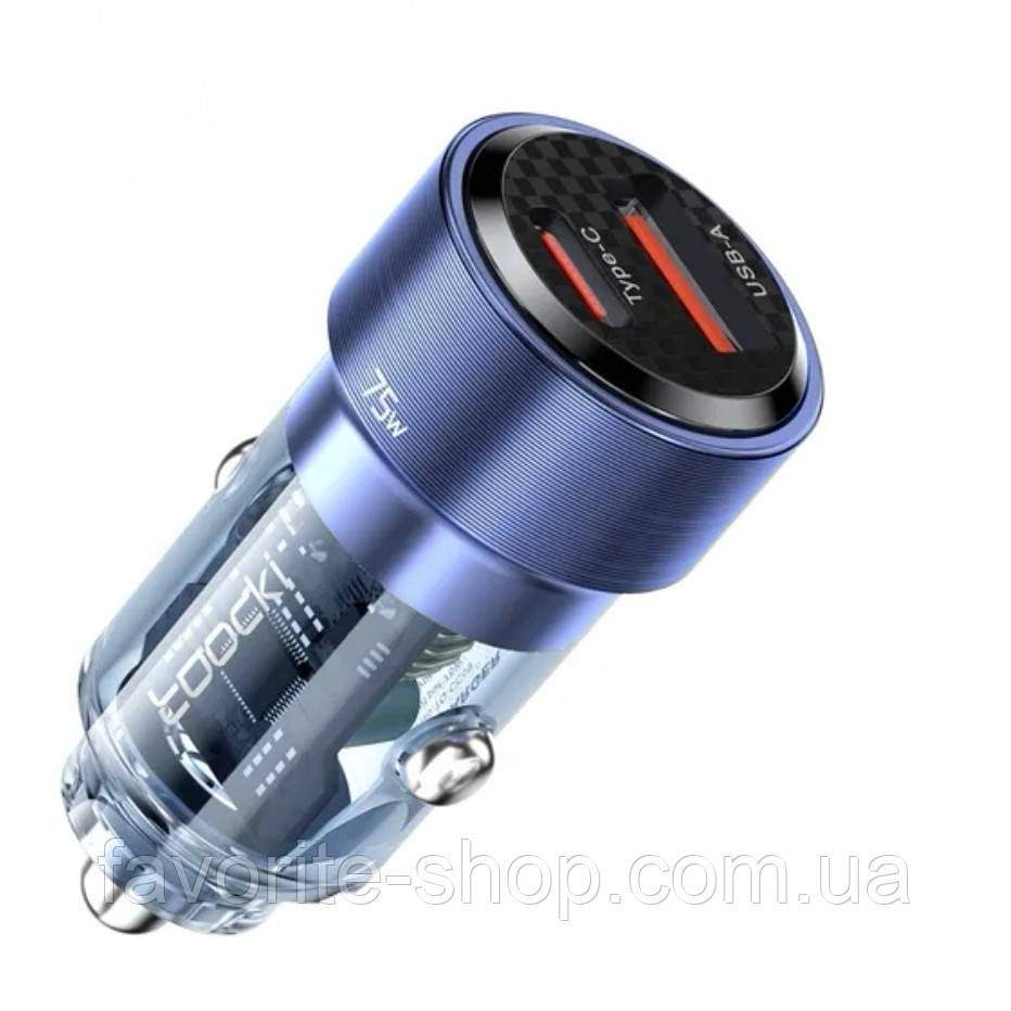 Автомобільний зарядний пристрій Toocki 75W (Type-C 45W + USB 30W)