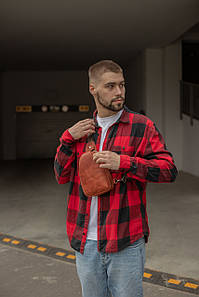 Чоловіча сумка Слінг №5 з натуральної шкіри колір Коньяк