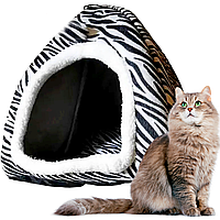 Домик для кошек и собак (40х40 см), Kennel S2, Зебра / Мягкая палатка для собак и кошек с лежанкой