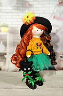 Текстильна лялька "відьмочка" з довгим кучерявим волоссям 30 см.