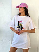 Женская однотонная футболка с крупной надписью на груди и спущенными плечами (р. 42-48) 55171105