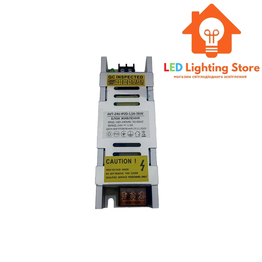 Блок живлення 24V, 36W, 1.5А, металевий корпус, IP20, негерметичний, для внутрішнього застосування.