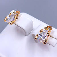 Сережки-гвоздики ХР з білими цирконами. Позолота 18К. Довжина: 11 мм. Ширина: 7 мм. 12 пар