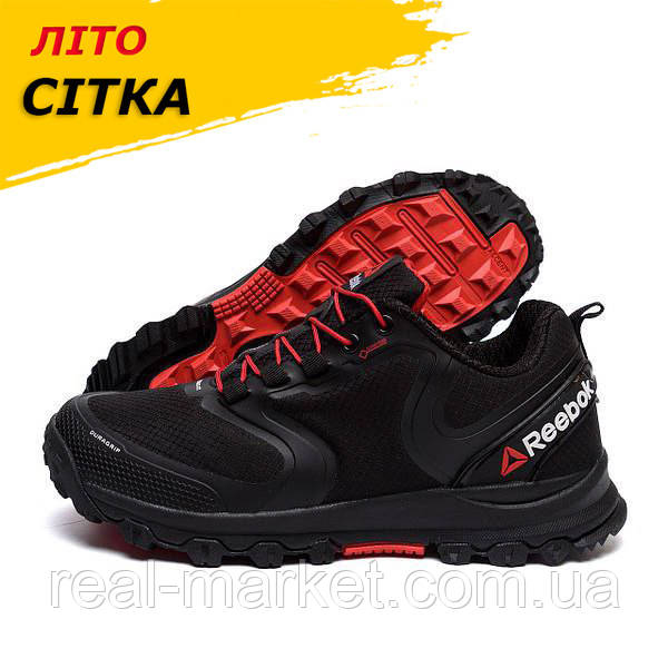 Чоловічі літні кросівки сітка Reebok Waterproof (Рібок) чорні на літо взуття *2179-3*