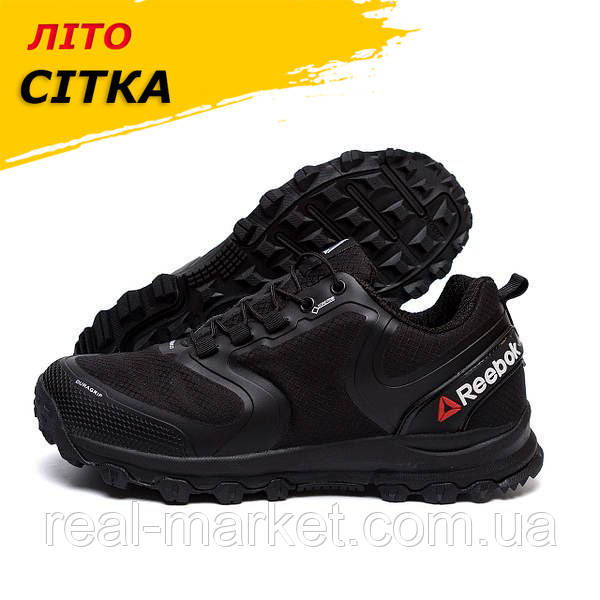 Чоловічі літні кросівки сітка Reebok Waterproof (Рібок) чорні на літо взуття *2179-5*