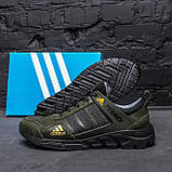 Осінні Весняні чоловічі шкіряні кросівки Adidas Terrex (Адидас Терекс) кольору хакі з натуральної шкіри на осінь взуття *523*, фото 3