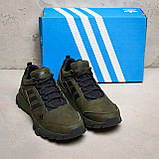 Осінні Весняні чоловічі шкіряні кросівки Adidas Адідас повсякденні кольору хакі з натуральної шкіри на осінь *а-111х*, фото 5