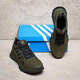 Осінні Весняні чоловічі шкіряні кросівки Adidas Адідас повсякденні кольору хакі з натуральної шкіри на осінь *а-111х*, фото 6
