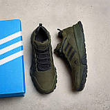 Осінні Весняні чоловічі шкіряні кросівки Adidas Адідас повсякденні кольору хакі з натуральної шкіри на осінь *а-111х*, фото 7
