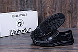 Чоловічі шкіряні літні туфлі Matador чорні класичні з натуральної шкіри на ліпучці взуття *51ч*, фото 7