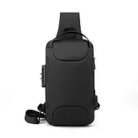 Сумка мужская слинг-сумка на плечо сумка-рюкзак USB барсетка 33*17*9см черная (5-0069)