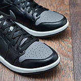 Весняні чоловічі шкіряні кросівки Nike (Найк) чорні з сірим модні з натуральної шкіри на весну взуття *J-8-чер/сер*, фото 5