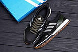 Осінні Весняні чоловічі шкіряні кросівки Adidas (Адідас) чорні спортивні з натуральної шкіри на осінь взуття *a19 green star*, фото 5