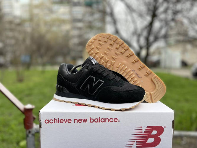 Купить Мужские черные кроссовки на белой подошве замша и текстиль New ...