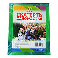 Скатертина одноразова 120*150 см зелена з синіми квітами (100)