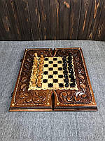 Шахматы, шашки, нарды - игральный набор 3 в 1 из дерева, 55*25*7см, арт.191419