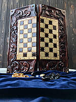Шахматы, шашки, нарды - игральный набор 3 в 1 из дерева, 55*25*7см, арт.191420