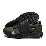 Осінні Весняні чоловічі шкіряні кросівки Adidas (Адідас) кольору хакі з натуральної шкіри на осінь взуття *А30 хакі*, фото 5