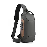 Сумка мужская слинг-сумка на плечо сумка-рюкзак USB барсетка 33*17*9см серая (5-0070)