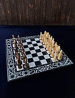 Роскошные шахматы, шашки, нарды - набор 3 в 1 с акрилового камня 60*30*5 см, арт.190621. Ручная работа