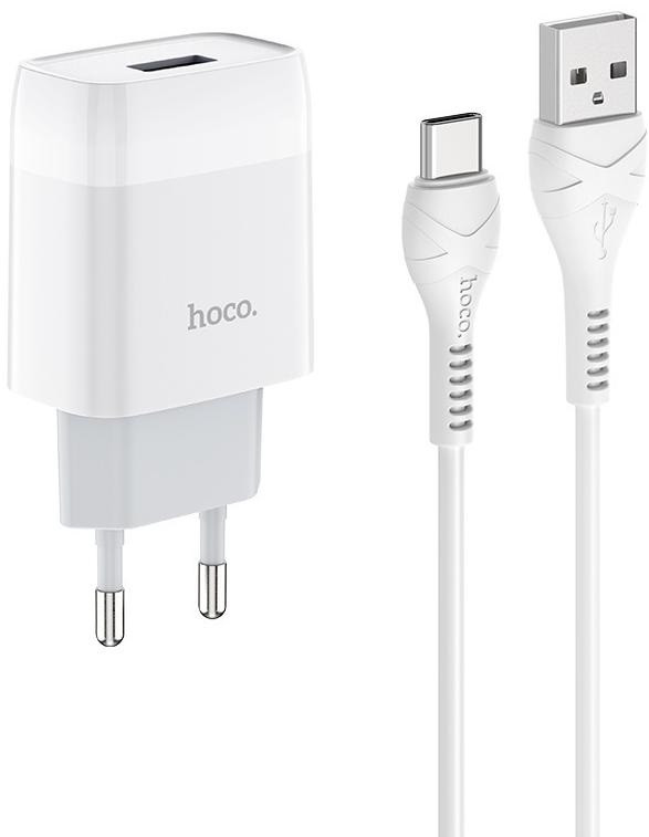 Зарядний пристрій Hoco №C72A 1USB+Type-C 1м 2.1A white(30)