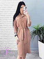 Женское платье с рукавом три четверти цвета капучино