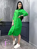 Длинное зеленое платье на пуговицах с рукавом три четверти