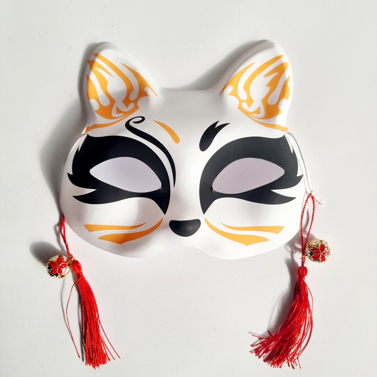 Маска Кіцуне Японської Лисиці Kitsune чорна з помаранчева, 18х17 см
