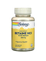Бетаїн, Solaray, високоефективний бетаїну гідрохлорид із пепсином, 650 мг, 100 капсул