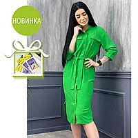 Зеленое женское платье - рубашка на пуговицах